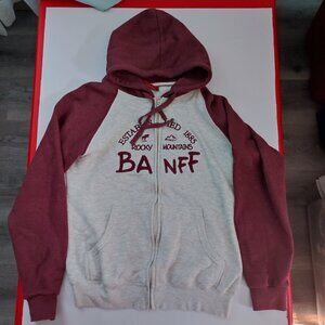 Northern Souvenirs Banff hoodie women's size L light grey burgundy full zip